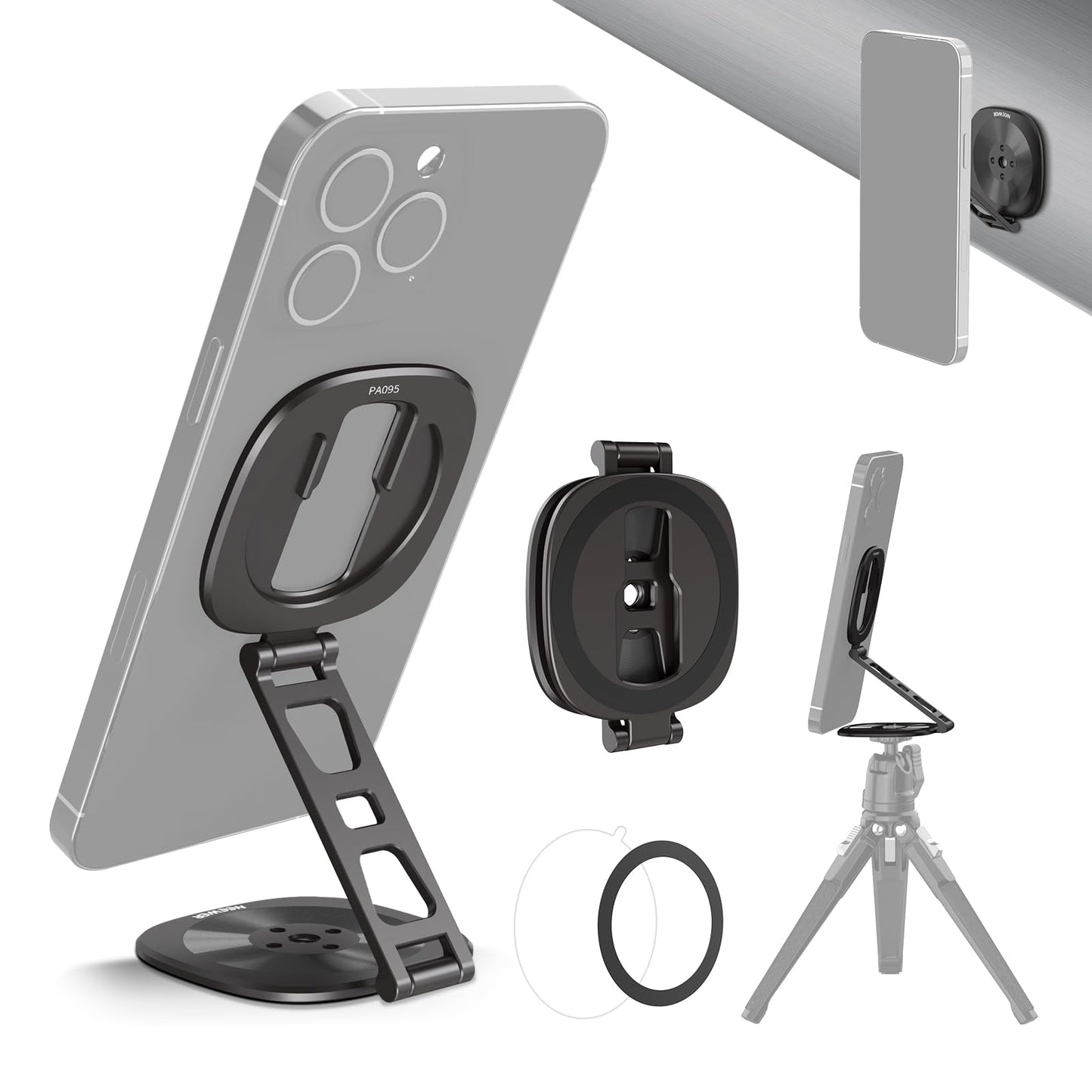 NEEWER Dual Magnetic Phone Ring Holder, Slim Folding Cell Phone Grip Stand Tripod Mount with 1/4" Thread & Cold Shoe Mount, Compatible with MagSafe