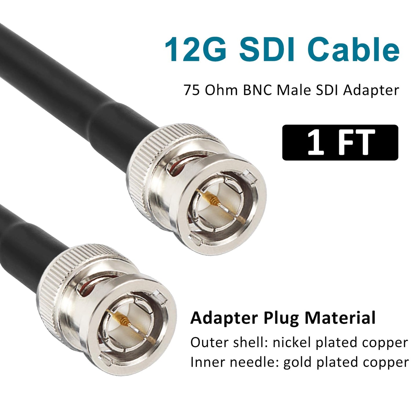 XRDS -RF 12G SDI Cables 1FT, SDI Video Cable 3G/6G/12G 75ohm BNC Male Cable Supports HD-SDI/3G/6G-SDI/4K for Video Security Camera SDI Converter