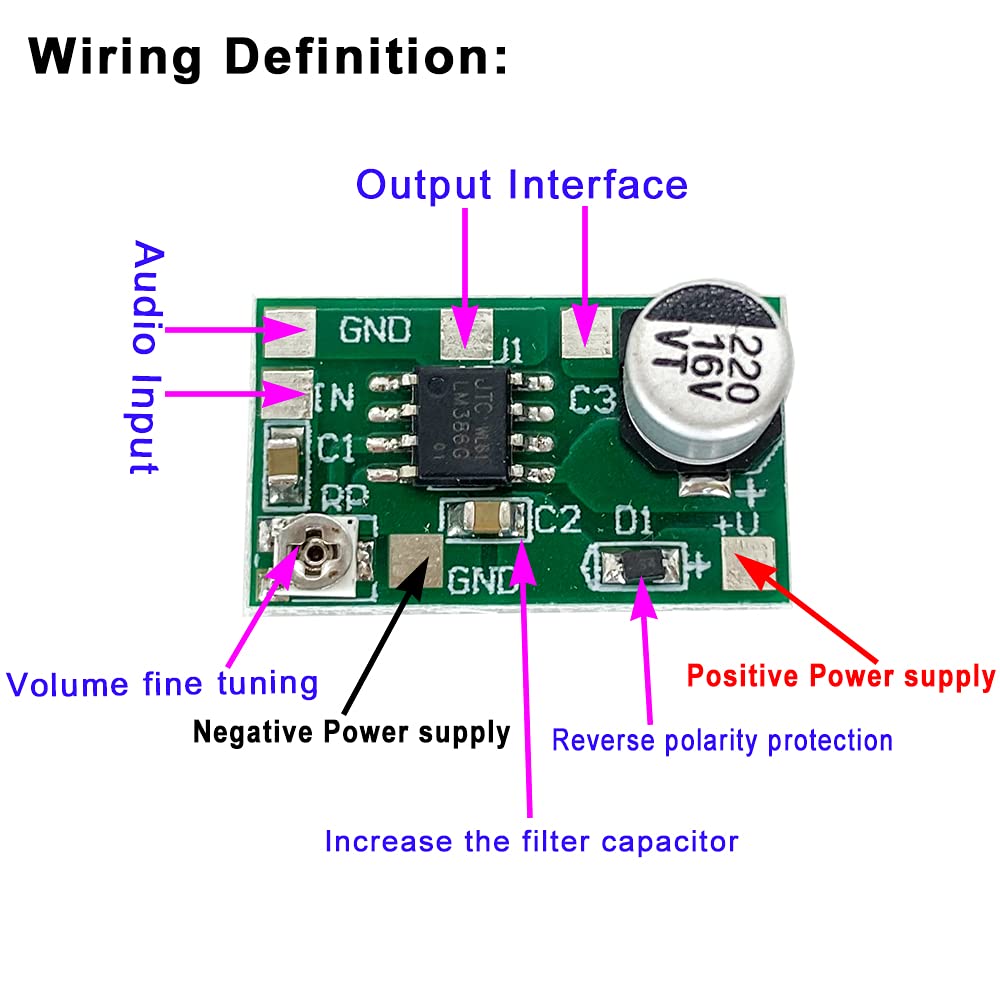 2PCS DC 3V-12V 5V 6V 9V LM386 Mini Audio Power Amplifier Board Mono Micro AMP Module 750mW Adjustable Volume