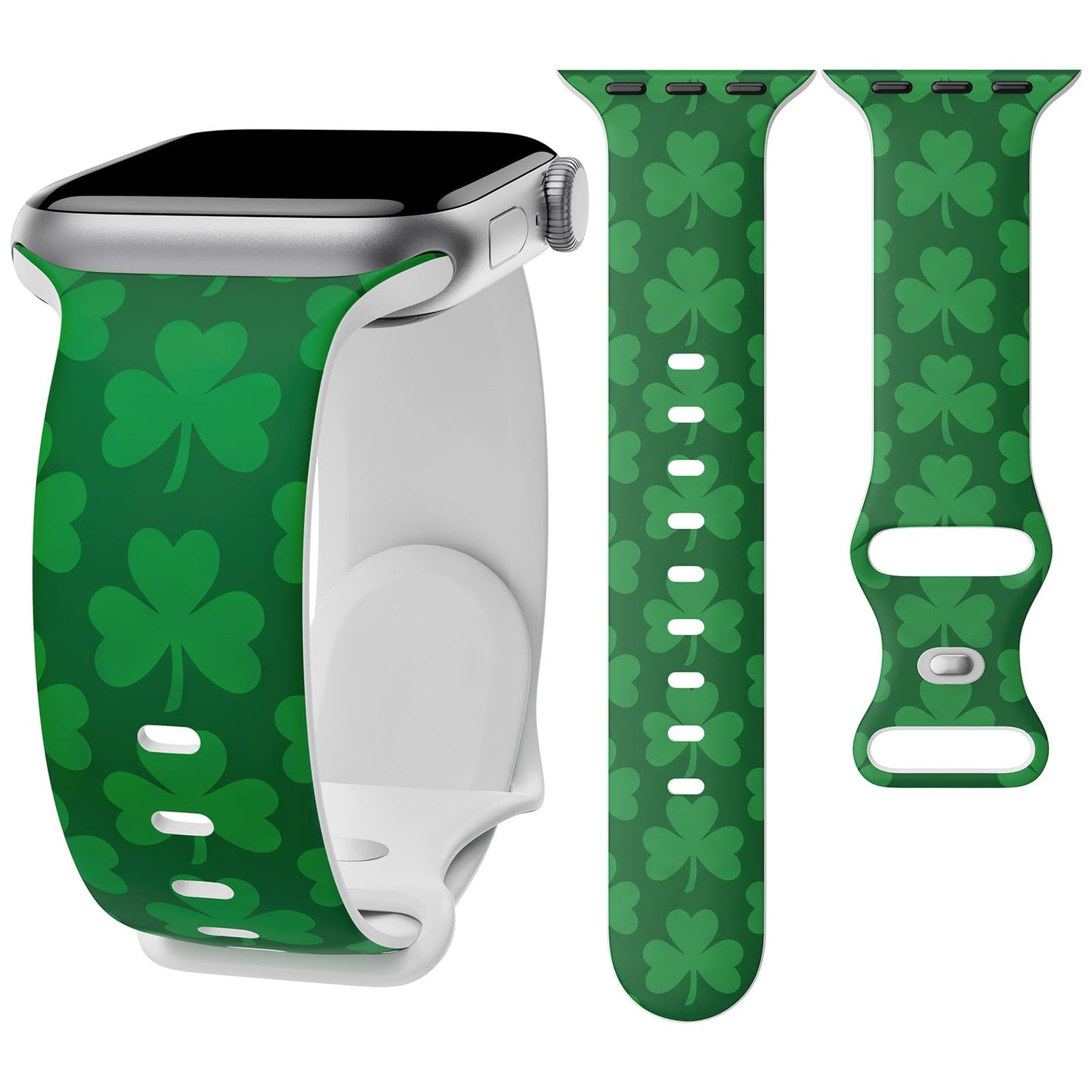 Lucky Clover Shamrock Band Compatible with Apple Watch Bands for Women Men 41mm 40mm 38mm 42mm 45mm 44mm 46mm 49mm, Silicone St Patricks Day Strap