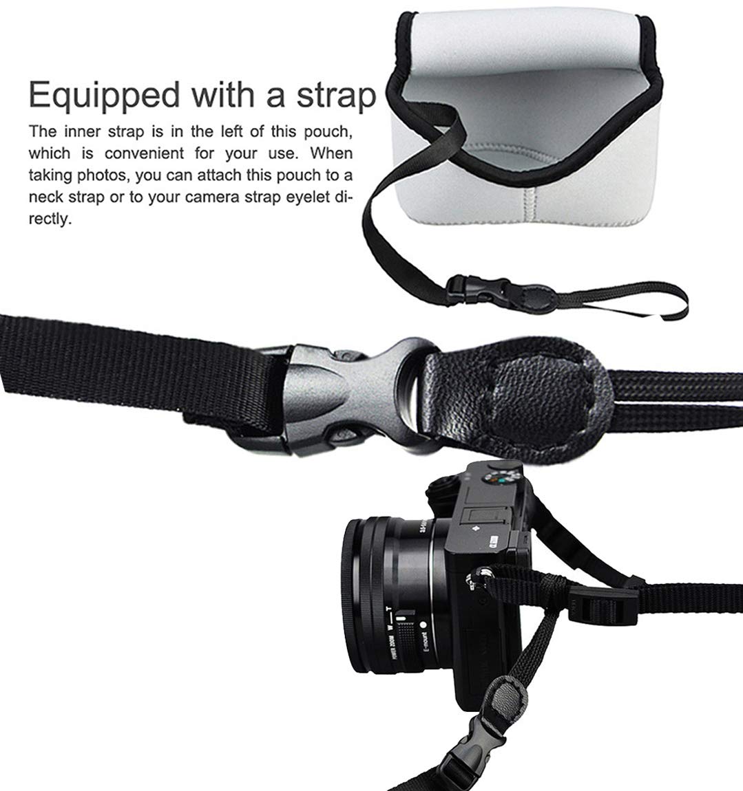 JJC Gray Ultra Light Neoprene Camera Case Pouch Bag, Compatible with Sony a6600 a6500 a6400 a6300 a6100 a6000 a5100 with Sony SELP1650 16-50mm Zoom
