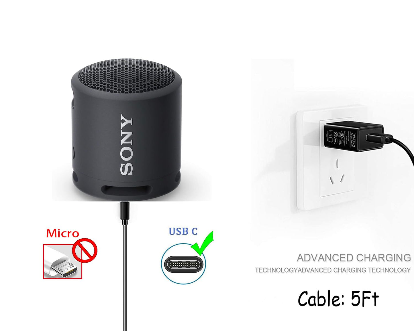 Charging Cord Compatible for Sony SRS-XB13 SRS-XB23 SRS-XB33 SRS-XB43 XG300 SRS-XE200 SRS-XE300 X Portable Speaker, Sony SRS-NS7 SRS-NB10 Wearable