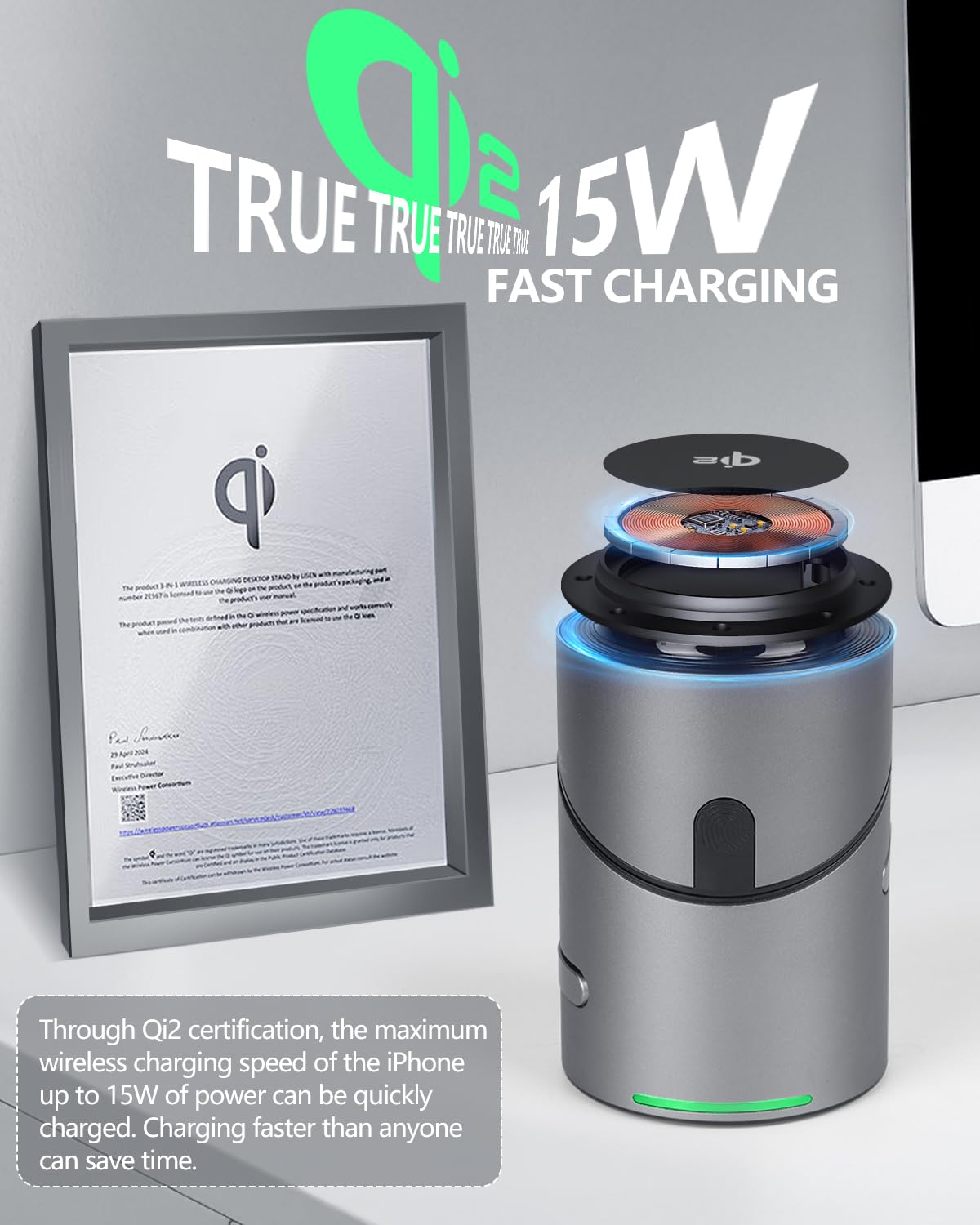 MOYiEAKAN 3 in 1 Auto Rotation Wireless Charging Station for Apple Devices, Mag-Safe Wireless Charging Stand, Qi2 15W Charging Station for iPhone 16