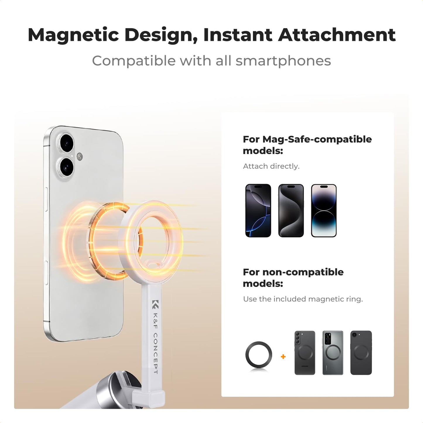K&F CONCEPT Lightweight 71 inch Mag-Safe Selfie Stick Tripod, Portable Extendable Phone Stand with Bluetooth Remote, 3-Axis Adjustment Aluminium Vlog