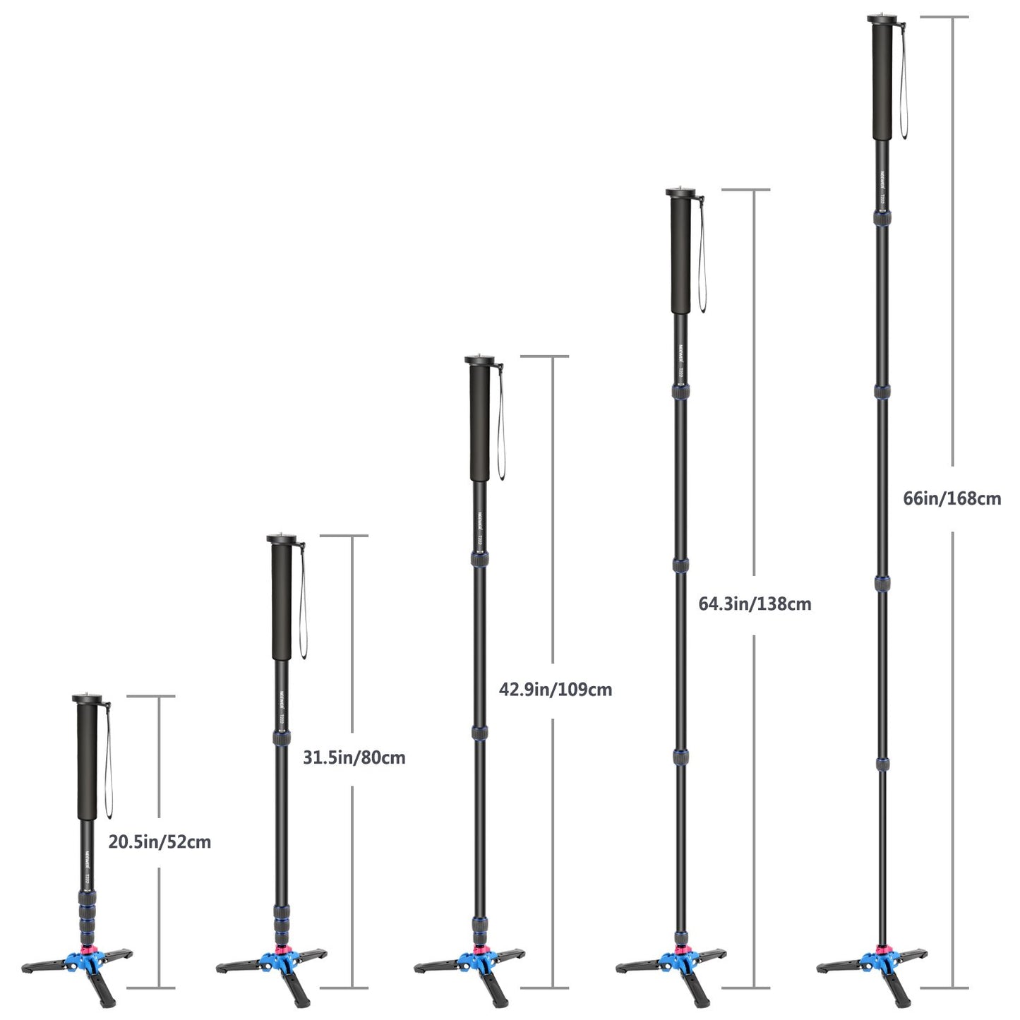 Neewer Extendable Camera Monopod with Detachable and Foldable Stand Base: Aluminium Alloy, Height 52-168 cm for Nikon Sony DSLR; Maximum Load of 5 kg