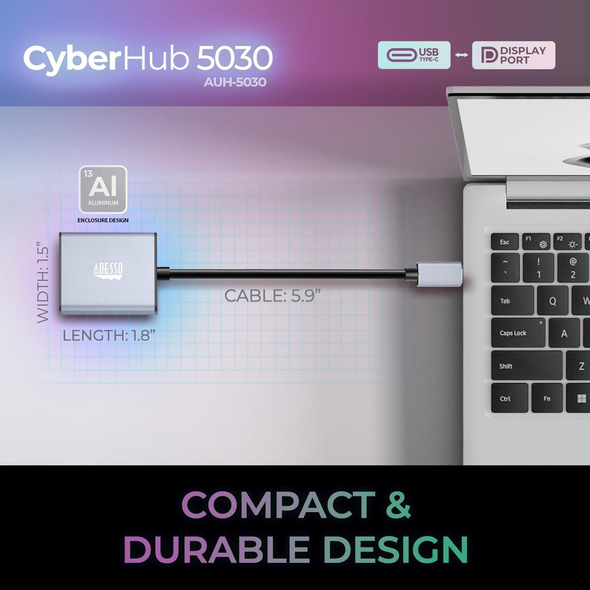 Adesso USB C to DisplayPort Adapter for Home Office (4K@60Hz), Aluminum Portable USB C Adapter for MacBook Pro, Air, iPad Pro, XPS 15/13, Surface,