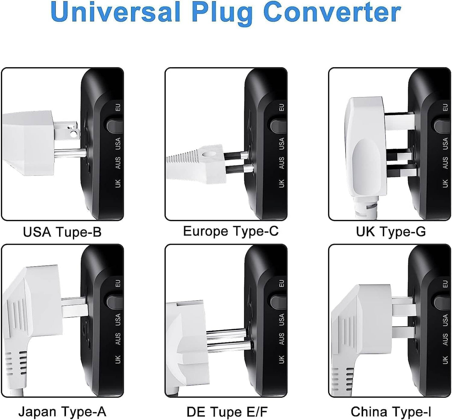 International Travel Adapter & Voltage Converter – Step Down 220V to 110V for Phones, Laptops, Curling Irons, US to UK/EU/AU & 200+ Countries