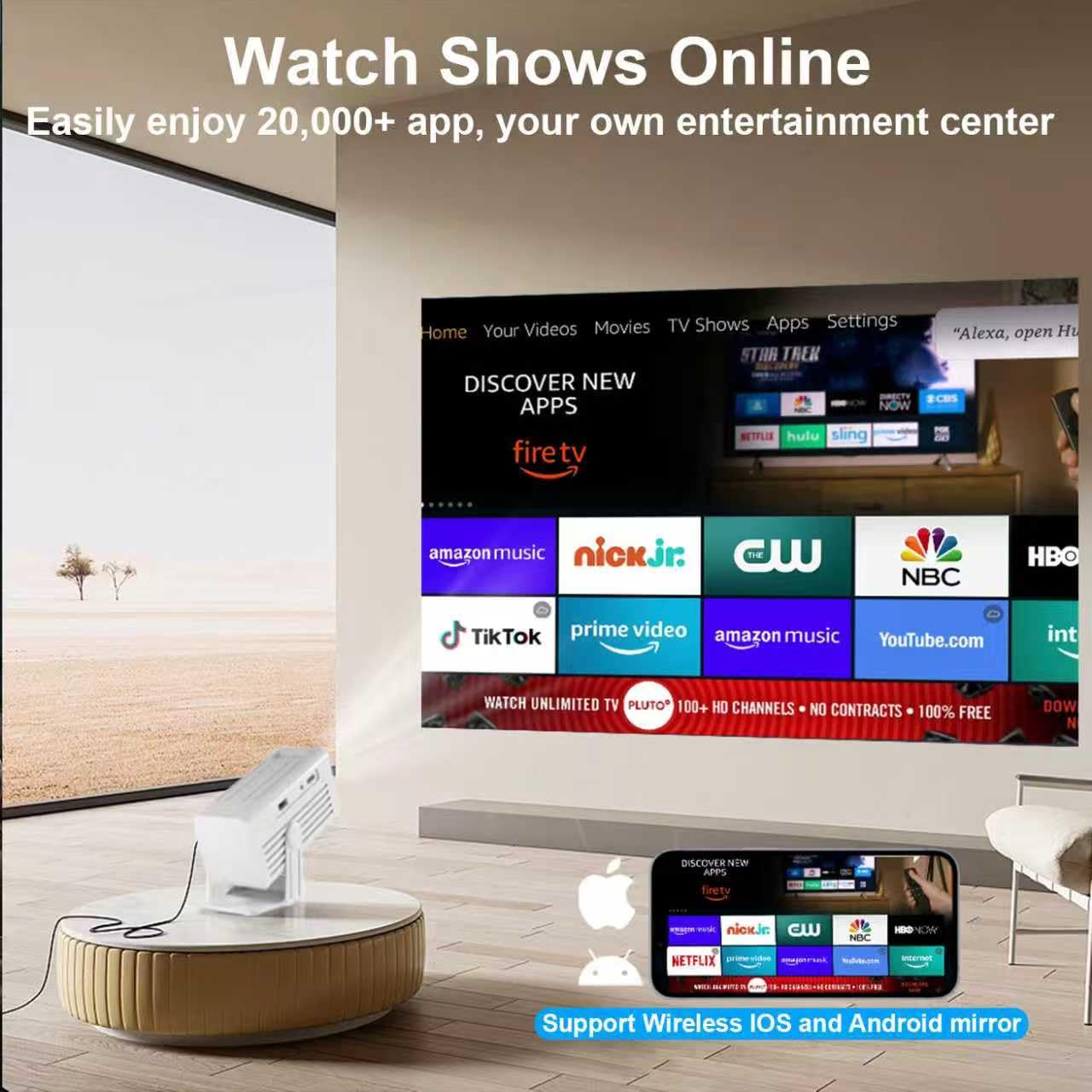 Mini Projector with WiFi and Bluetooth,Support Movie Projector 1080P HD,Auto Keystone Correction,135° Rotatable,Portable Projector Compatible