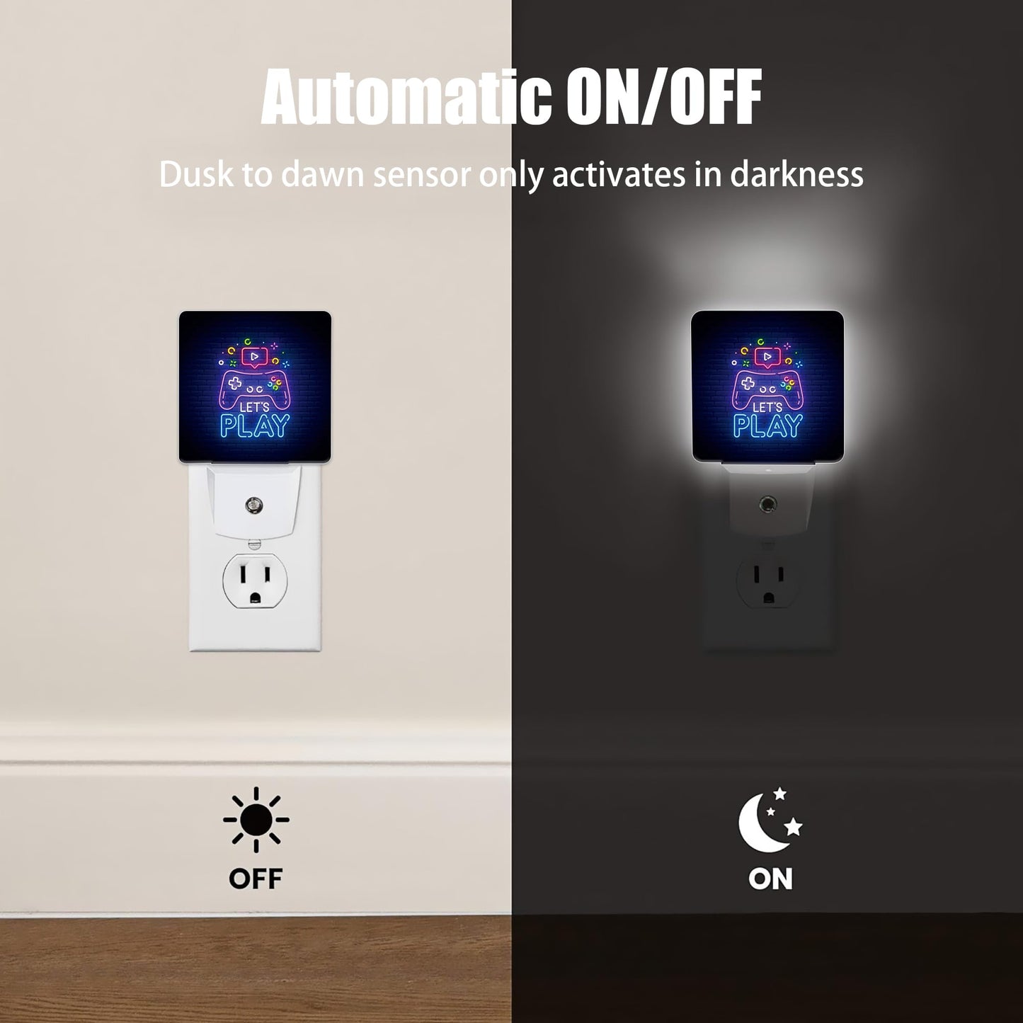 Jopowide Game Neon Night Light, Let's Play Game Night Lights Plug into Wall Decor for Bedroom, Bathroom, Hallway, Kitchen, Dusk to Dawn Sensor
