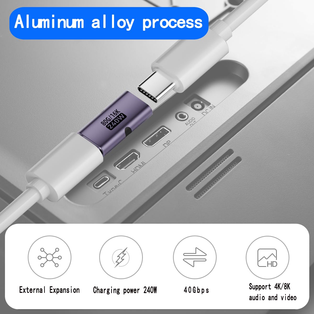 rgzhihuifz USB C Female to Female Adapter Type C Coupler with PD 240W 40 Gbps 8K/60hz Video Compatible for Thunderbolt 4/3, MacBook Pro/Air, Laptop…