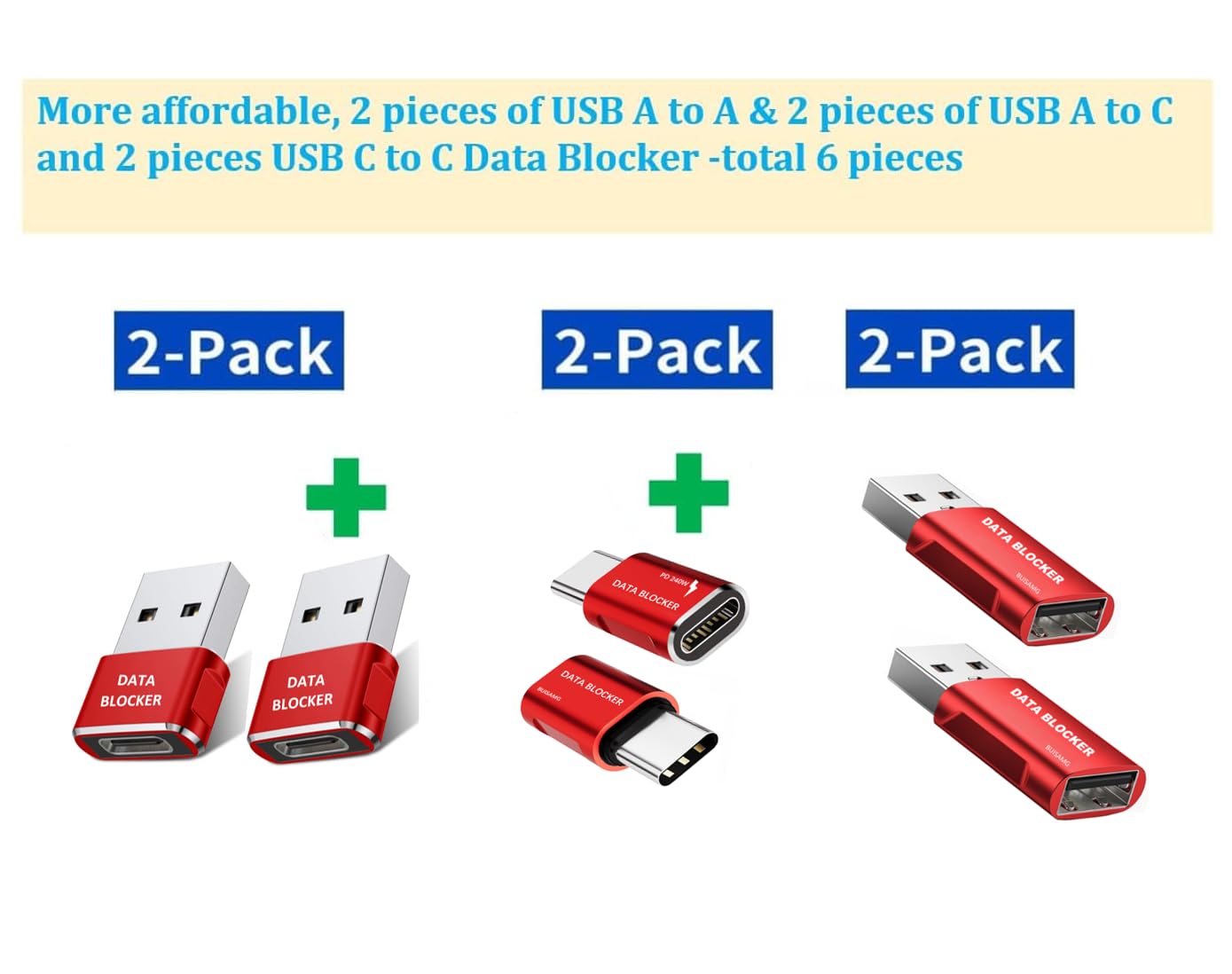 BUISAMG Data Blocker, USB A & USB C Data Blocker for iphone15 16 and Any USB C Mobile Phone Charge, Protect Against Juice Jacking, Refuse Hacking