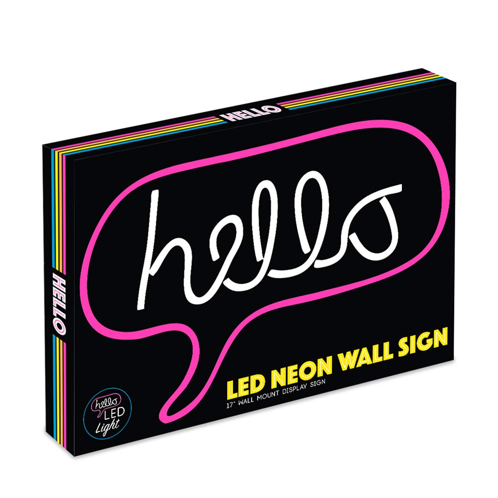 Isaac Jacobs 17” x 12” inch LED Neon ‘White & Pink “hello” Word Bubble’ Wall Sign for Cool Light, Wall Art, Bedroom Decorations, Home Accessories