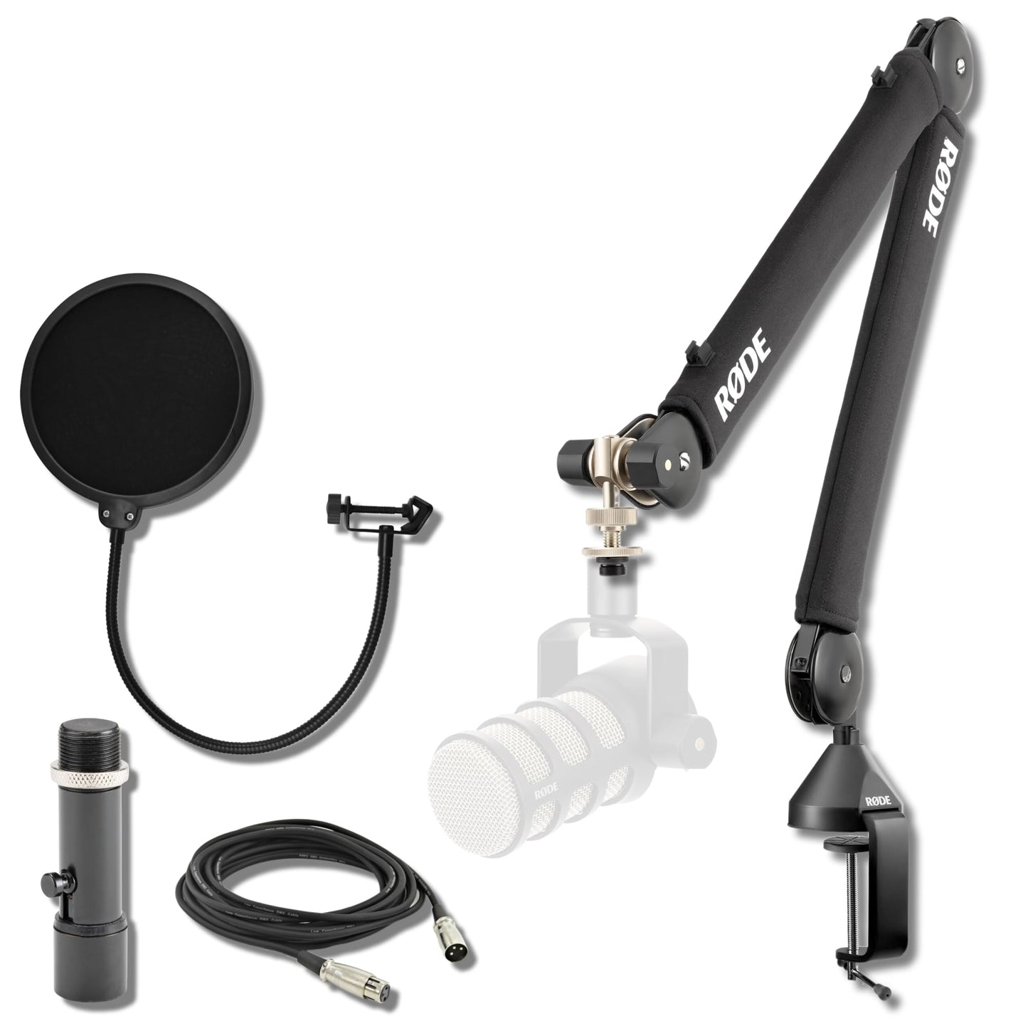 Rode PSA1+ Pro Studio Boom Arm for Podcasting and Streaming with Quick Release Mic Stand Adapter, Microphone Pop Filter, Professional Grade XLR Cable