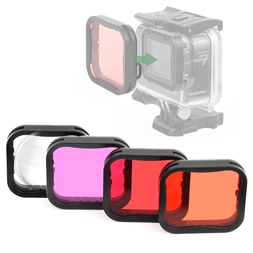GEPULY 4 Pack Underwater Dive Filters for GoPro Hero 5 6 7 Black Hero 2018 Super Suit Waterproof Housing Case in Red, Light Red, Magenta, and 5X