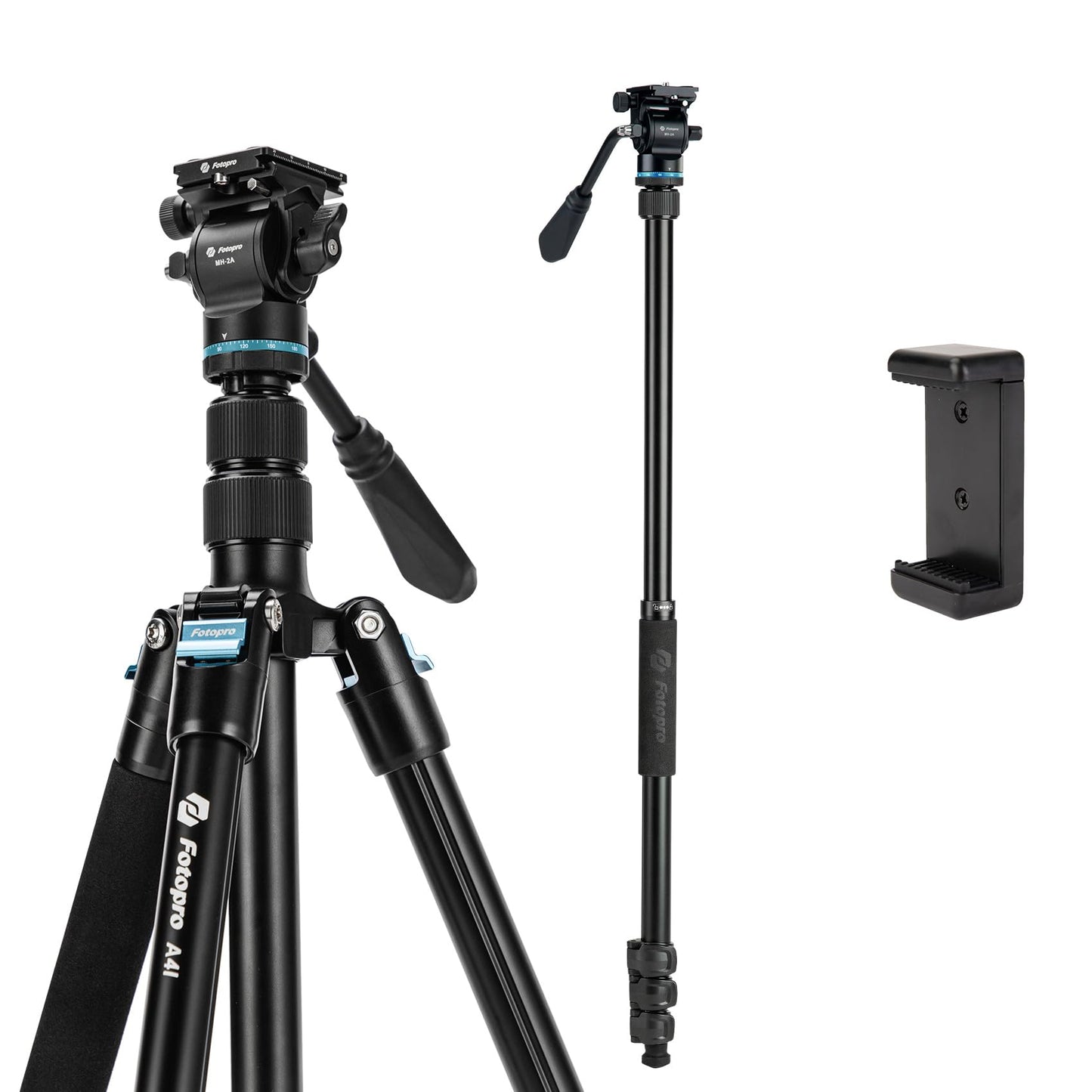 Fotopro 73'' Camera Tripod, Foldable Aluminum Tripod/Monopod, Detachable Fluid Head with Quick Release Plate, Lightweight Tripod for Camera, Phone