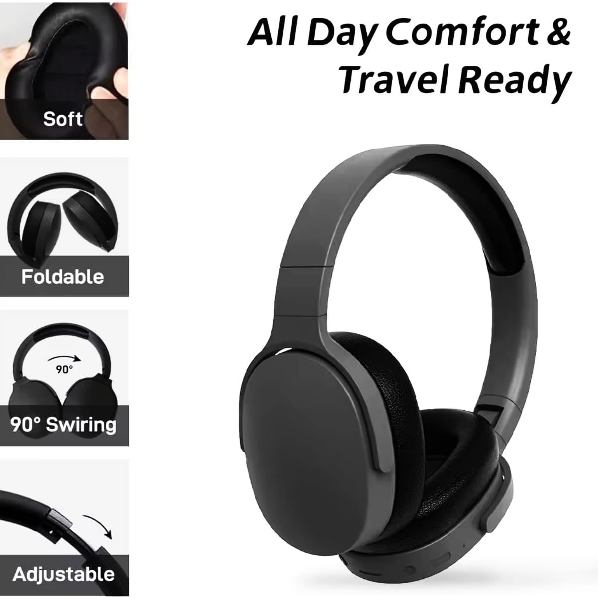Wireless Bluetooth Headphones Over Ear ,HiFi Foldable Intelligent Noise Reduction Adjustable Wireless Headset with Microphone,Stereo Headphone