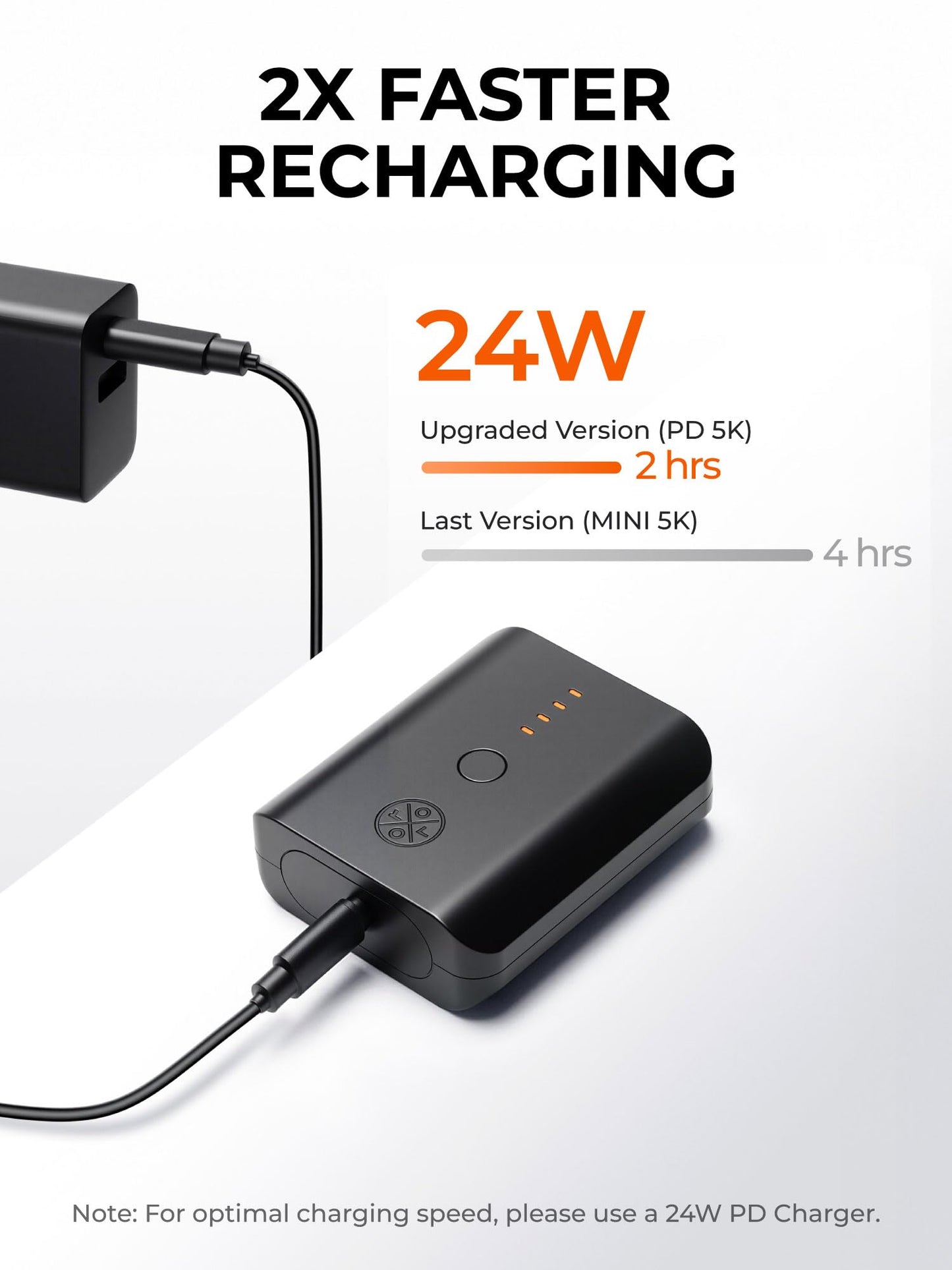 ororo PD 5K Fast Charging Battery with 24 Power Delivery, Suitable for Heated Apparel, Heated Pants and Heated Cushion