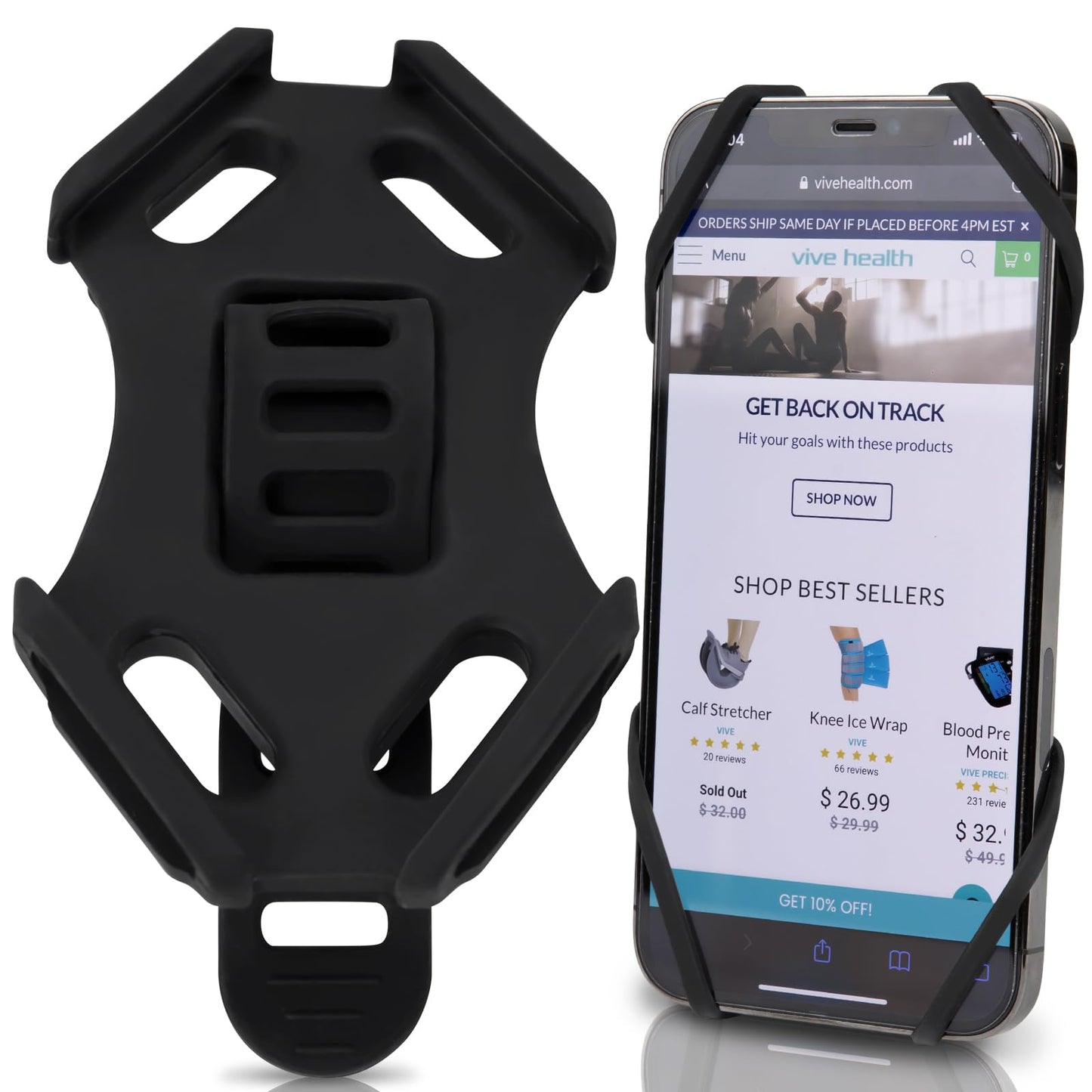 Vive Phone Holder - Universal Cell Phone Mount for Bike, Car, Motorcycle, Bicycle - Portable Silicone Accessories for Samsung, iPhone, Android Phones