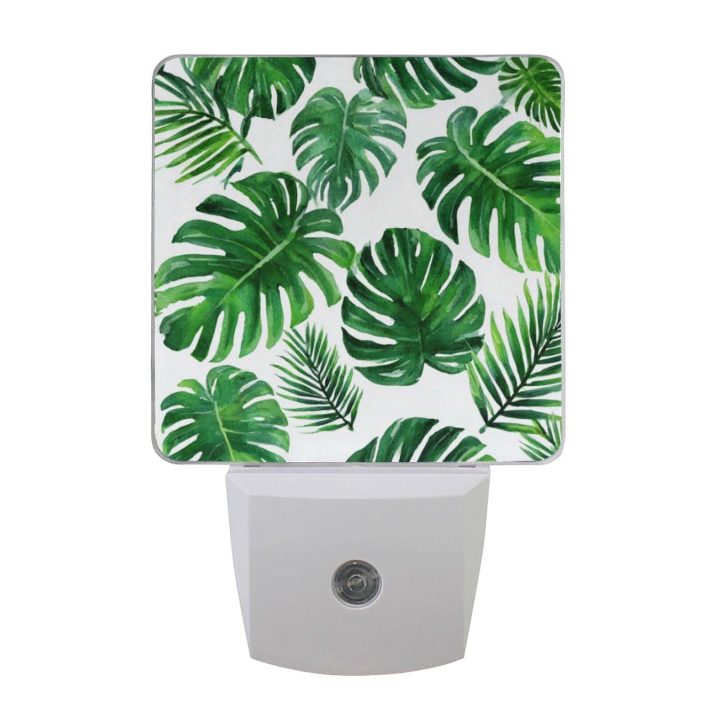 Vdsrup Summer Palm Leaves Night Light Set of 2 Tropical Jungle Plug-in LED Nightlights Auto Dusk-to-Dawn Sensor Lamp for Bedroom Bathroom Kitchen