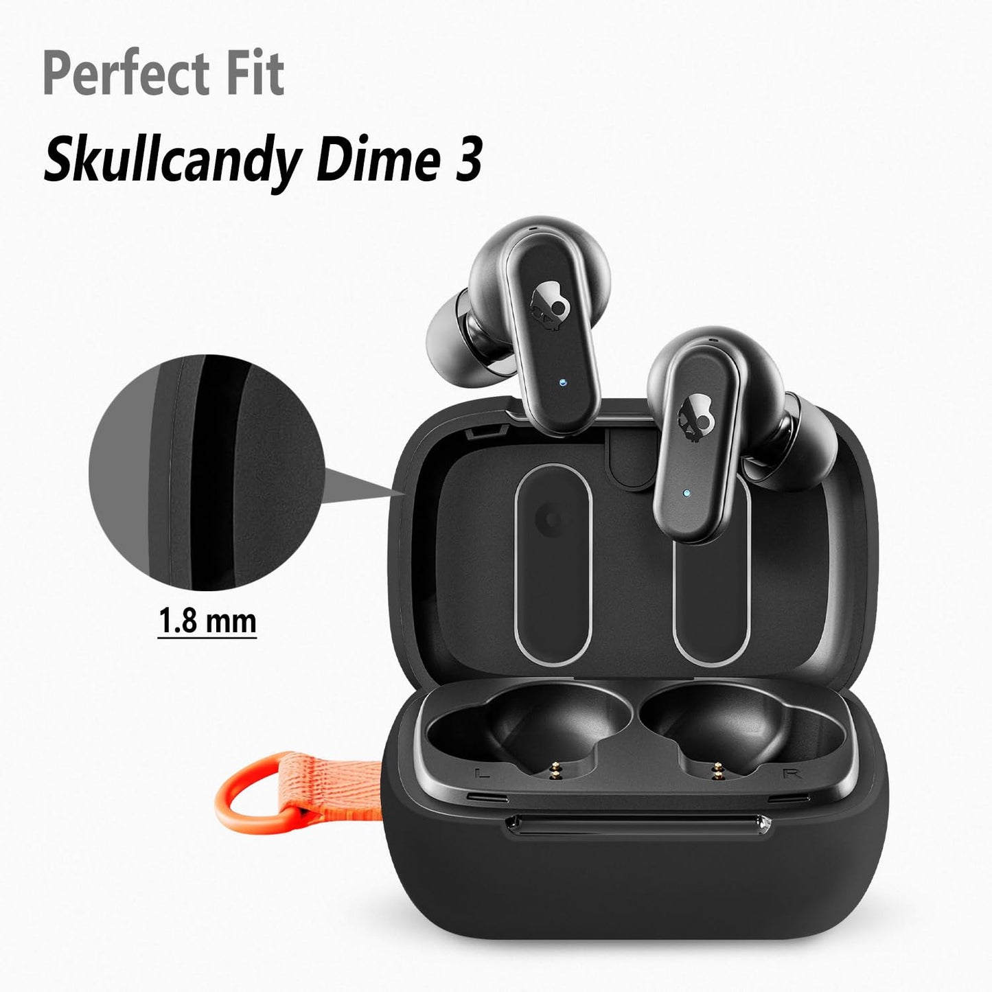 Geiomoo Silicone Case for Skullcandy Dime 3, Protective Cover with Carabiner (Black)