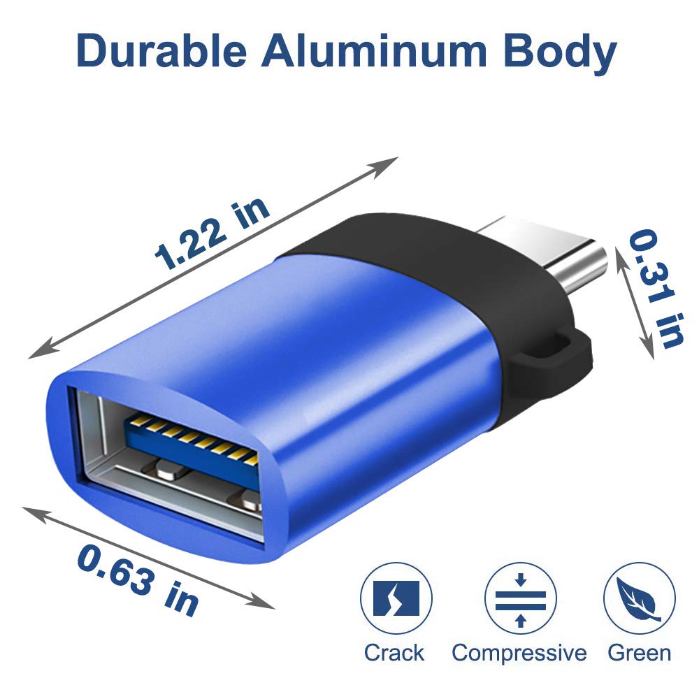 BeiErMei USB-C to USB A 3.0 OTG Data Adapter Thunderbolt 3 Type C Adapter Aluminum Alloy (Blue)