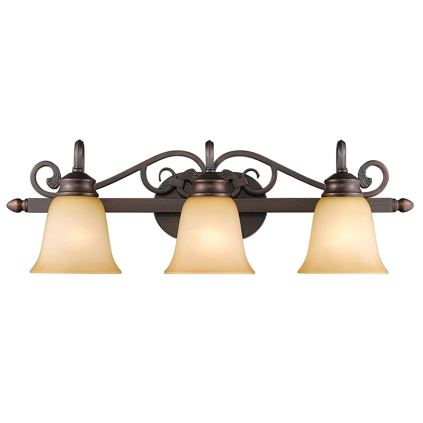 Golden Lighting Belle Meade 3 Light Bath Vanity in Rubbed Bronze with Tea Stone Glass