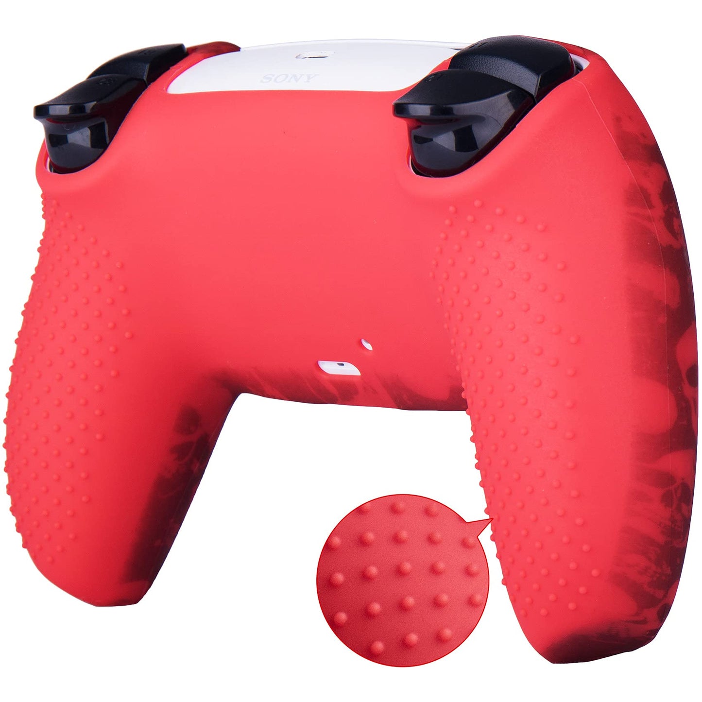 9CDeer 1 Piece of Silicone Transfer Print Protective Cover Skin + 10 Thumb Grips for PS5 Controller Skull Red