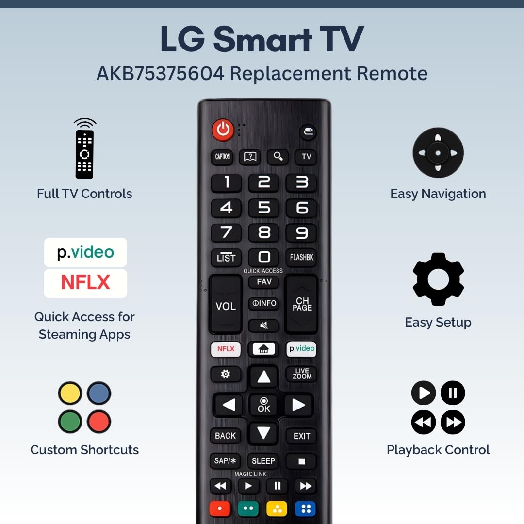 AKB75375604 LG TV Remote Control Replacement for Smart TV - Easy Setup Remote, Streaming Shortcuts - Works with LG 4K, UHD, LED, OLED Smart HDTV