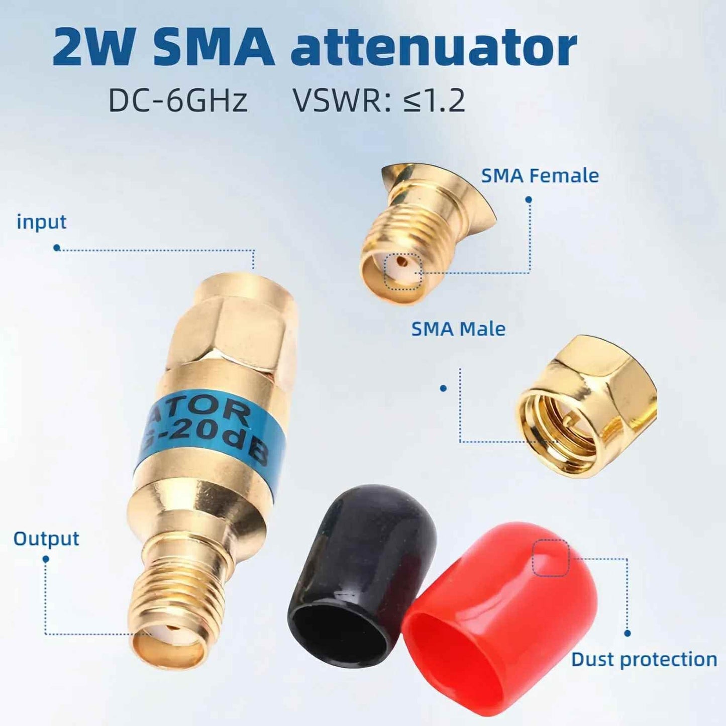 BECEN 2 Watt 30db Fixed Attenuator - SMA Male to Female DC to 6Ghz 50Ohm