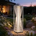 Solar Yard Outdoor Solar Floor Lamp Resin Wicker Solar Light Outdoor Waterproof for Yard, Garden, Pathway, Deck, Dazzle Dance (White)