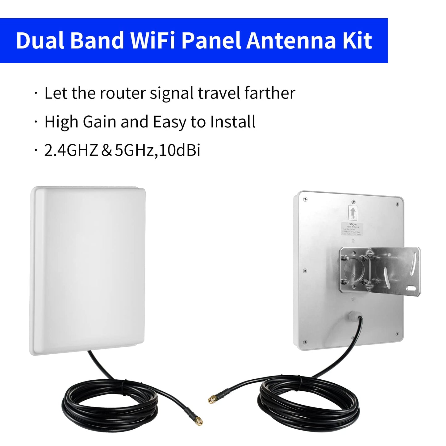 Outdoor 15dBi Dual Band WiFi 2.4GHz 5GHz 5.8GHz Long-Range Directional Panel Antenna with 10Ft Cable for WiFi Router Wireless Network Card Security IP