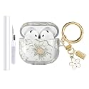 AIIEKZ Compatible with AirPods 4 Case Cover 2024, Soft TPU with Cute Flower Pattern for AirPods 4th Generation Case with Flower Keychain and Cleaning