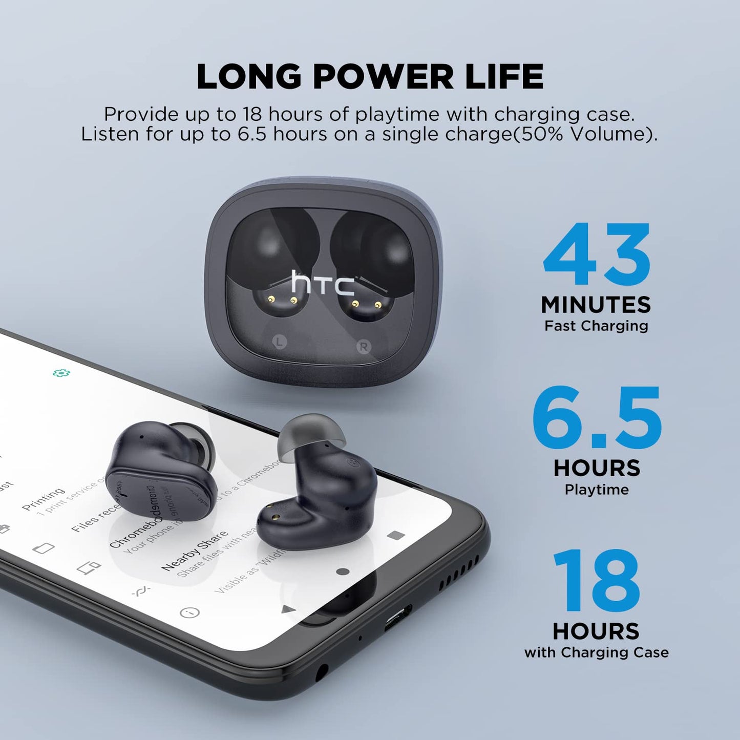 HTC True Wireless Bluetooth Earbuds 9 Bluetooth 5.3, in-Ear Earphones Transparent Case Design with Wireless Charging Fuction, 24Hour Playtime/Game…