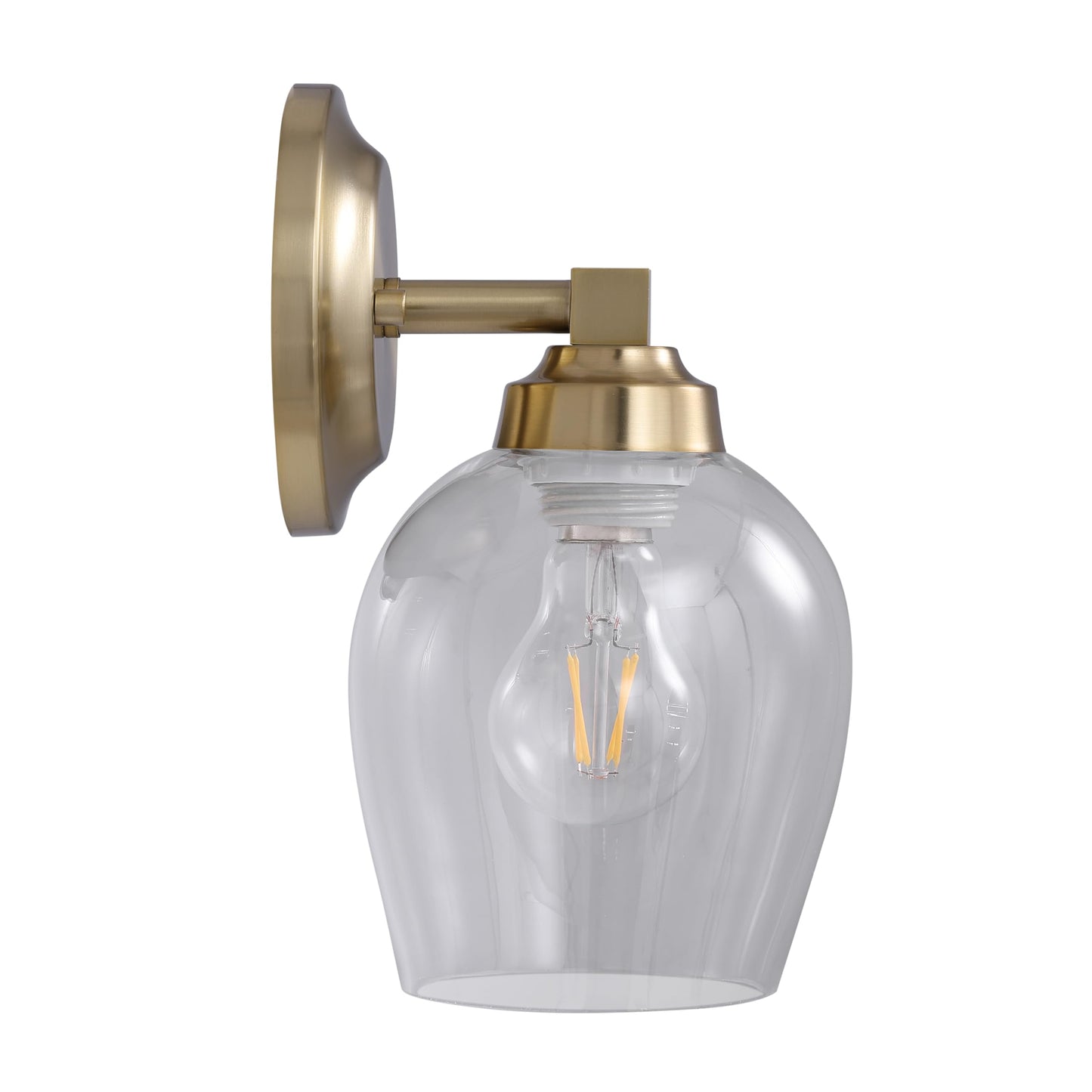 Aspen Creative 62736-22-2, Two-Light Metal Bathroom Vanity Wall Light Fixture, 14" Wide, Transitional Design in Antique Brass with Clear Barrel Glass
