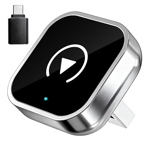 Promoterk Wireless CarPlay and Android Auto Adapter, Ultra-Compact Aluminum Design with Dual-Band Technology, USB-C/USB-A Compatible for Wired CarPlay