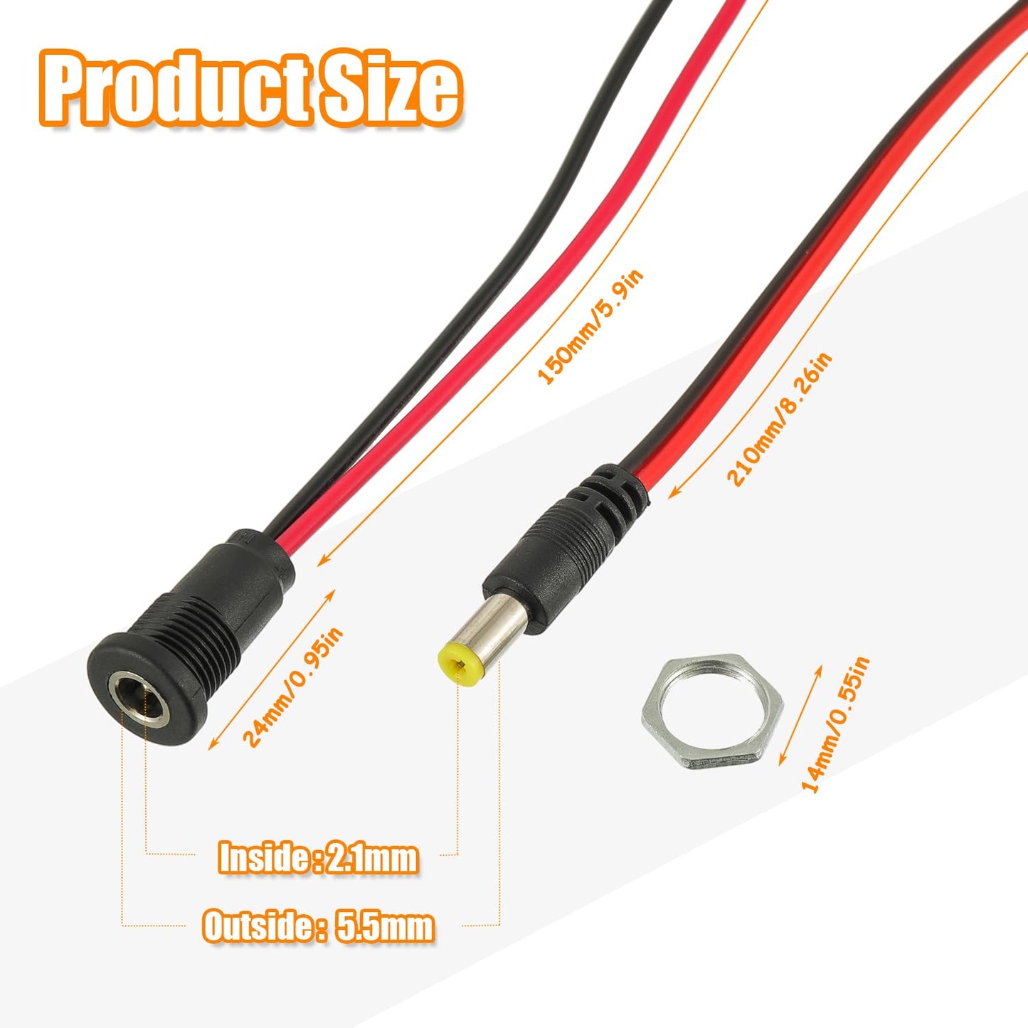 HUAREW 6 Pcs 5.5 x 2.1mm DC Power Jack Threaded Female Panel Mount Barrel Connector Adapter Kit with Waterproof Cover Cap