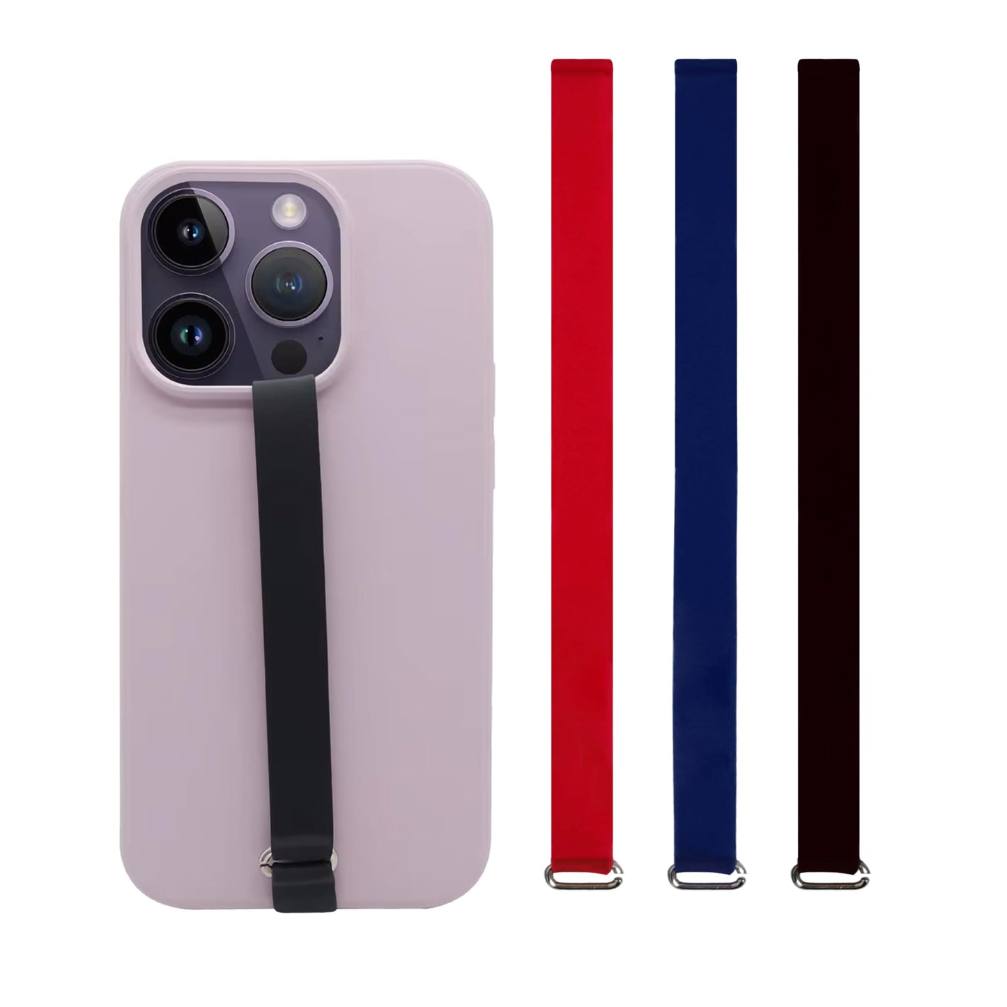 Bilymate Reusable Silicone Phone Grip Strap (3 Pack)-Wireless Charging Compatible, Detachable Loop Holder for iPhone & Android Cases - Black+Blue+Red