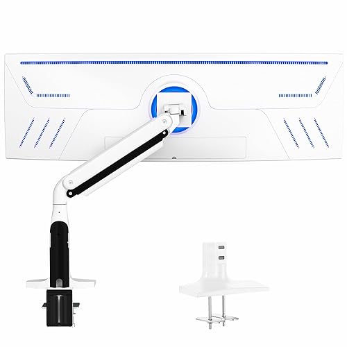 VIVO Premium Tilt Joint Ultrawide Monitor Stand, Fits up to 49 inch Computer Screens, Single Articulating Pneumatic Arm, C-Clamp and Grommet Desk