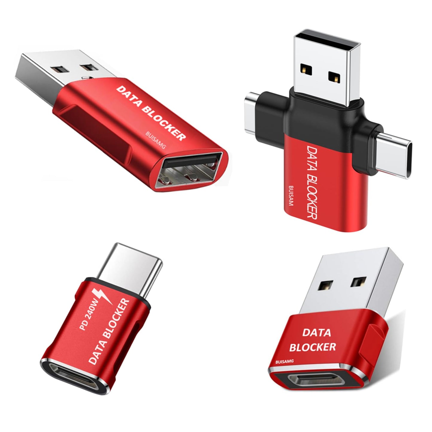 BUISAMG Data Blocker, 4-in-1 Universal Data Blocker Protection from Illegal Downloading, Hacking Proof 100% Guaranteed, USB C Data Blocker for iPhone
