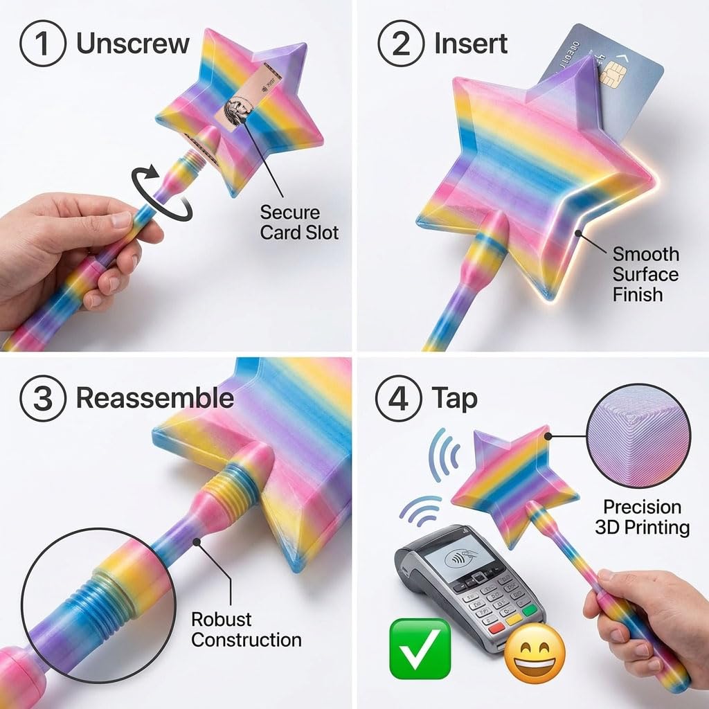 Iridescence 3D Printed Credit Card Wand Tap to Pay, Magic Fairy Pay Wand, Starlight Magic Wand Tap-to-Pay Card Holder, Fun Unique Creative Gifts