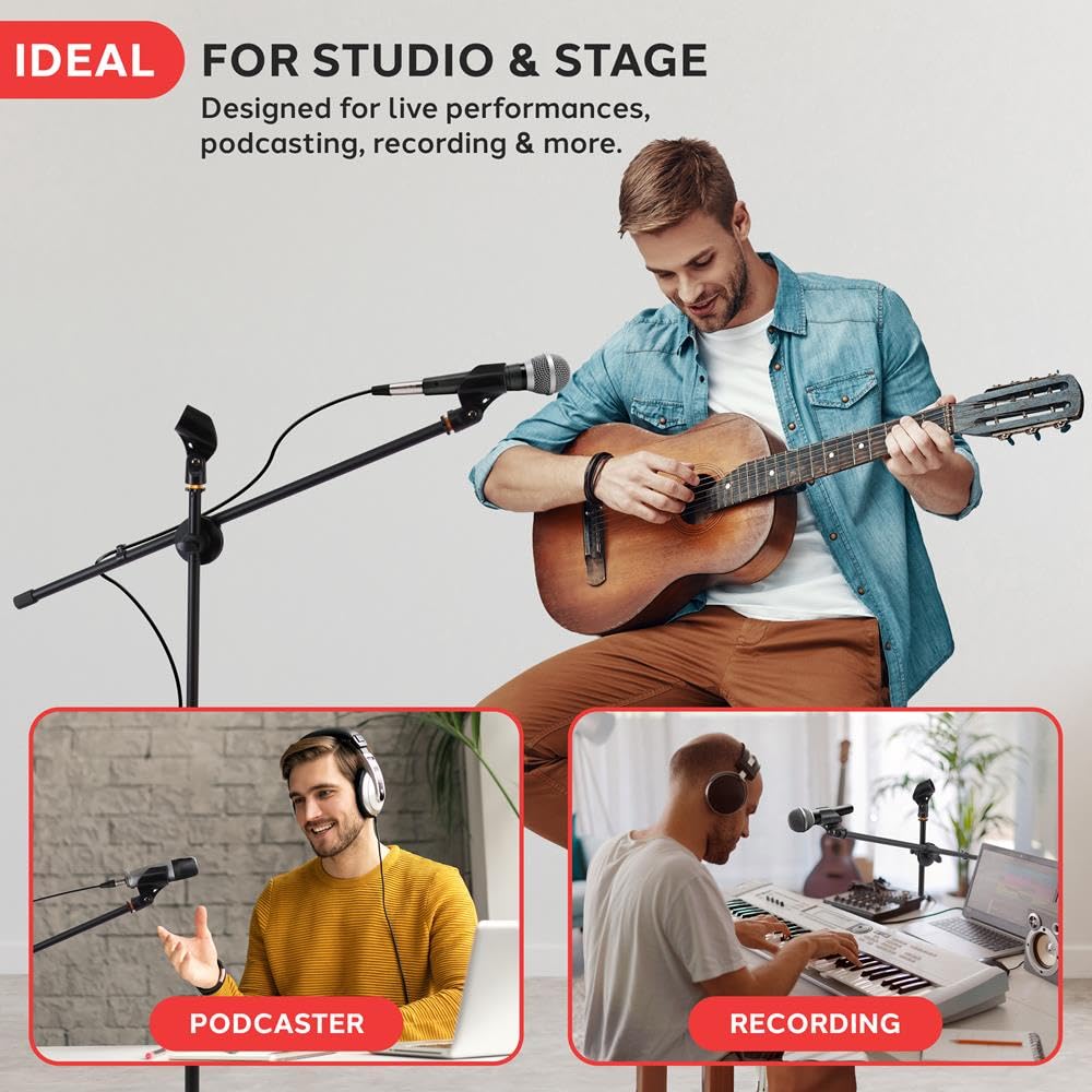 Pyle Universal Adjustable Tripod Microphone Stand - Pair of Heavy Duty Lightweight Professional Compact Extendable Stage Studio Floor Standing Boom