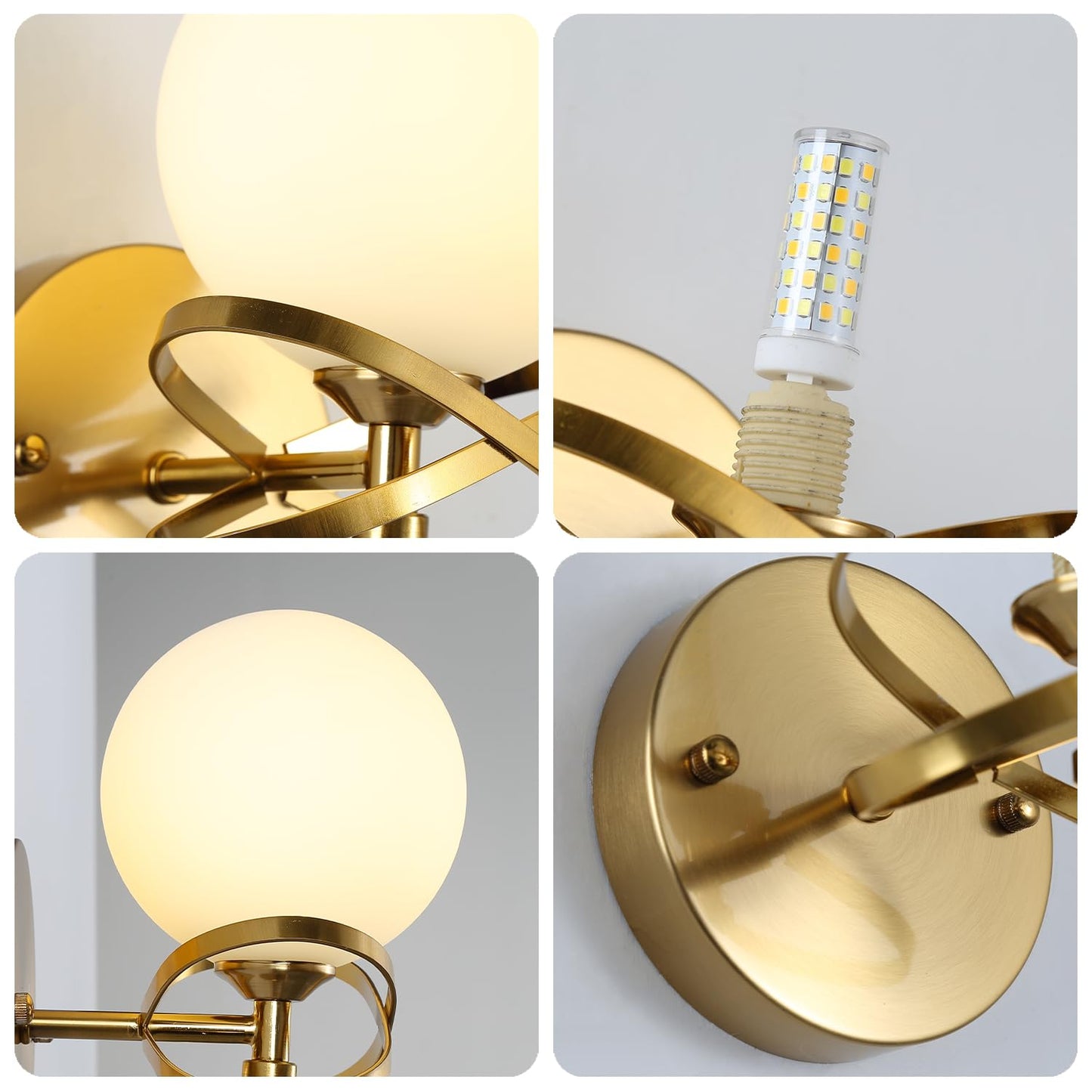 ABTTOI Gold Modern Wall Sconce, Globe Glass Shade Wall Light Fixtures?Wall Mount Lamp for Bathroom Hallway Bedroom Living Room
