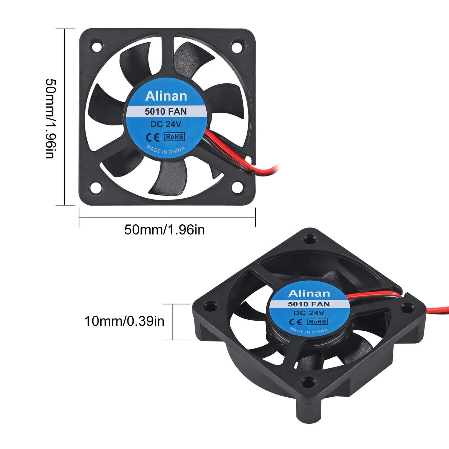 Alinan 6pcs 5010 24V Sleeve Bearing Silent Cooling Fan 50mm DC 24V 0.08A Quiet DC Brushless Cooling Fan for 3D Printer with 2Pin Wire