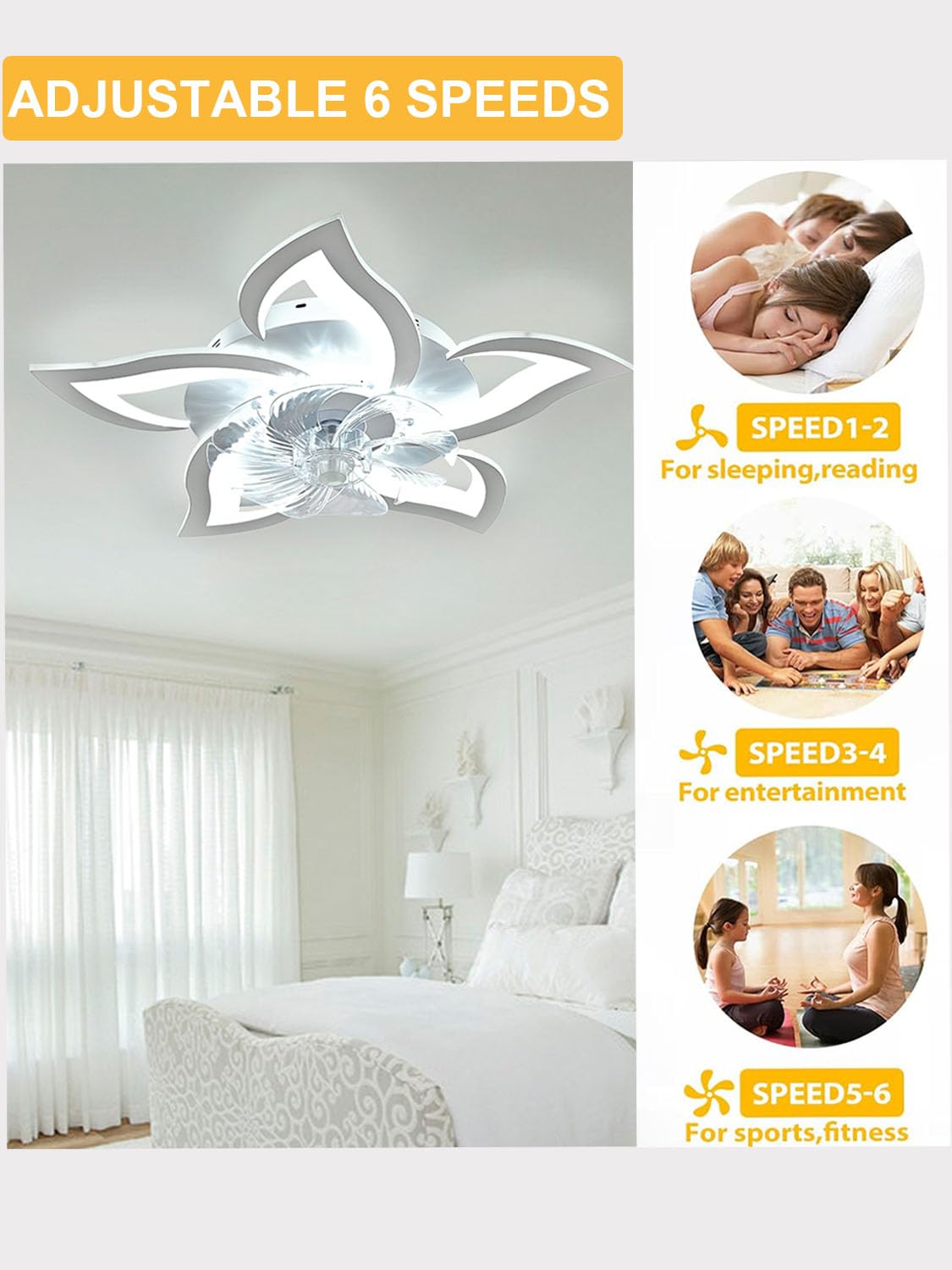 Flytohom Modern Low Profile Ceiling Fan with Lights and Remote Control, 27 Inch Flush Mount Ceiling Fan for Bedroom, Living Room, Kitchen (White)
