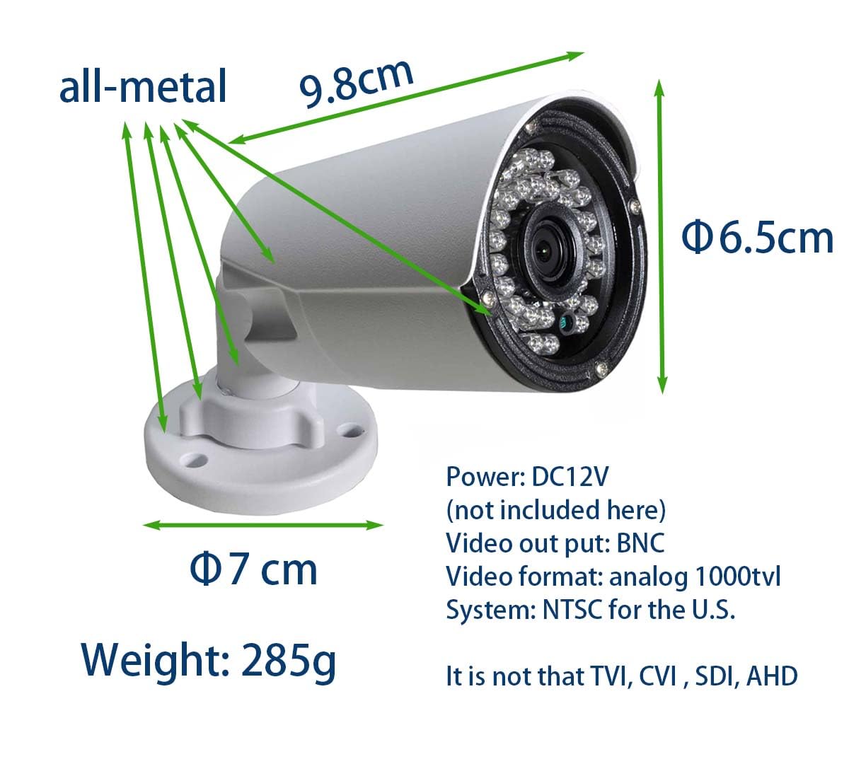 BlueFishCam Outdoor-Indoor Lens 3.6mm CMOS 1000TVL Camera CCTV Camera Surveillance Analog Waterproof Security System Motion Detective