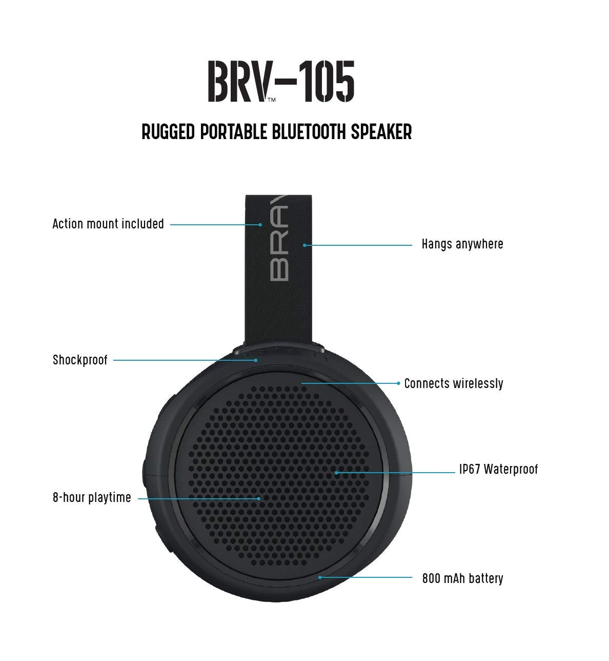 Braven BRV-105 Rugged Portable Bluetooth Speaker - Wireless Technology - Black