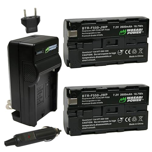 Wasabi Power Battery (2-Pack) and Charger for Sony NP-F330, NP-F530, NP-F550, NP-F570 (L Series) and CN-160, CN-216, CN126 Series & Atomos Ninja V