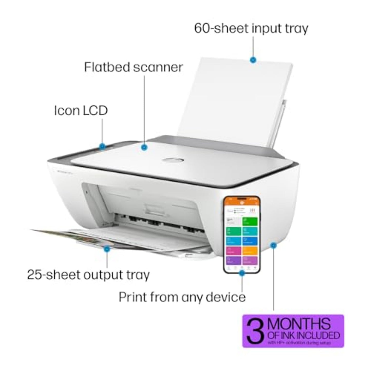 HP DeskJet 2855e Wireless All-in-One Color Inkjet Printer, Scanner, Copier, Best-for-Home, 3 Month Instant Ink Trial Included (588S5A) (Renewed)