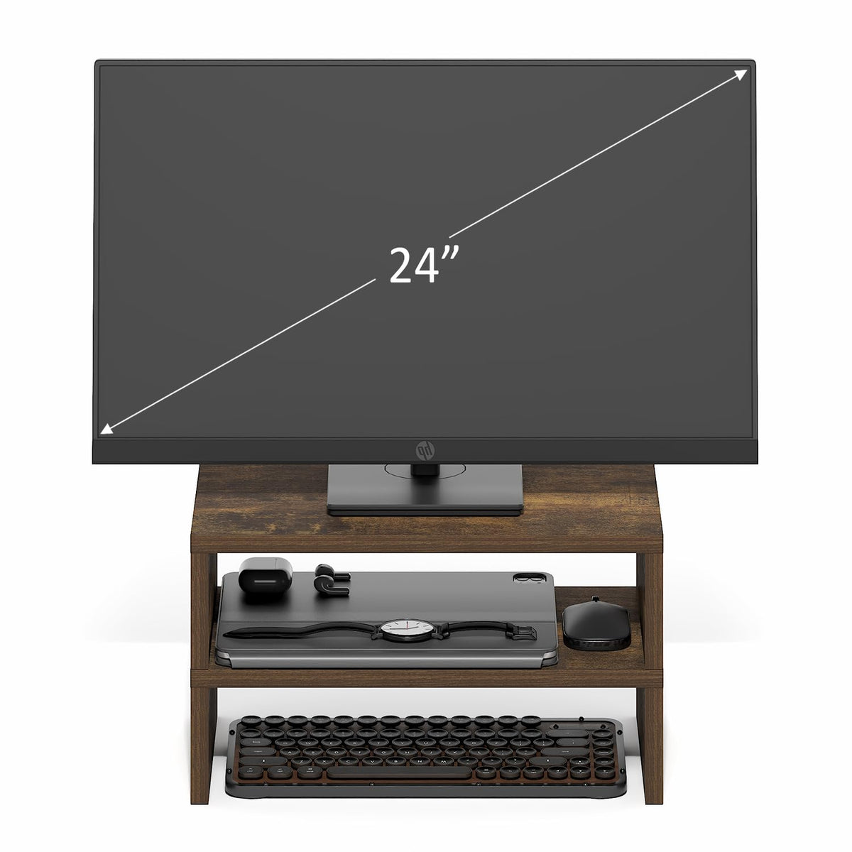 Furinno CLASSIC Monitor Stand Riser Set of 2, 15.7" Wide Dual Monitor Riser, Stackable Separable Laptop Stand for Desk, Desktop Organizers