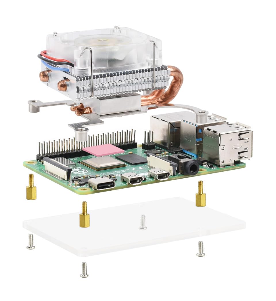 Waveshare Low-Profile ICE Tower Cooling Fan for Raspberry Pi 4B/3B+/3B 5mm Copper Tube Colorful LED